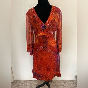 Diane Von Furstenberg Vibrant Red and Orange Long Sleeve Dress
